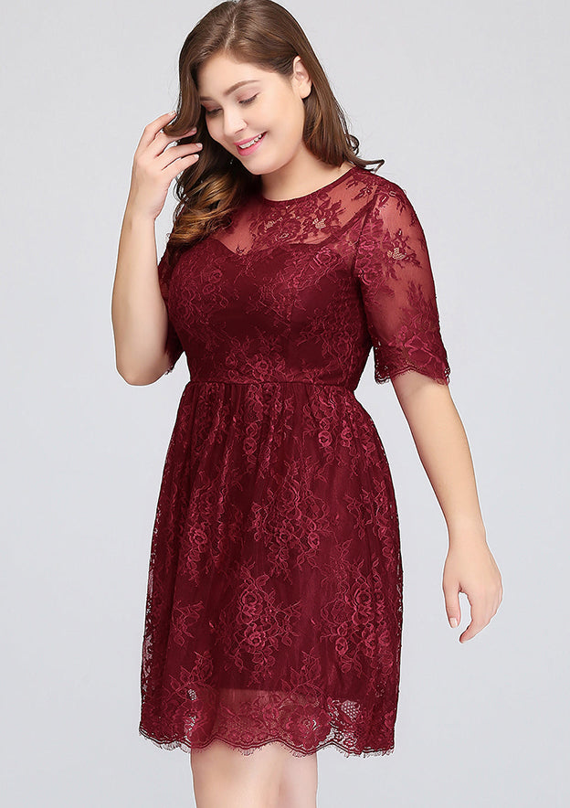 Plus size Jewel Burgundy Affordable Bridesmaid Dresses with Short Sleeves