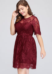 Plus size Jewel Burgundy Affordable Bridesmaid Dresses with Short Sleeves