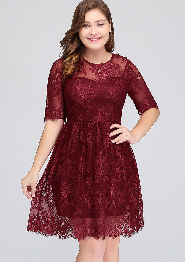 Plus size Jewel Burgundy Affordable Bridesmaid Dresses with Short Sleeves