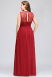 Plus Size Jewel Sleeveless Red Lace Long Bridesmaid Dress with Ruffle-27dress