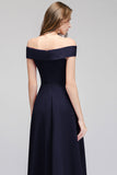 Popular Off-the-Shoulder Ruffle Navy Bridesmaid Dresses Online-27dress