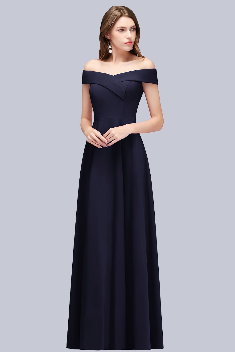 Popular Off-the-Shoulder Ruffle Navy Bridesmaid Dresses Online-27dress