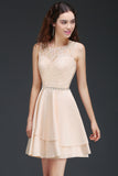 Pretty Lace Backless Short Pink Bridesmaid Dresses with Beadings-27dress