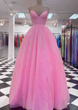 Princess A-Line V-Neck Spaghetti Strap Tulle Glitter Prom Dress-27dress