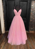 Princess A-Line V-Neck Spaghetti Strap Tulle Glitter Prom Dress-27dress