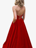 Princess Floor-length Straight Satin Pockets Prom Dresses