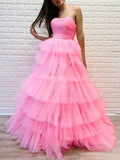 Princess Floor-length Tulle Tiered Prom Dress for Ball Gown