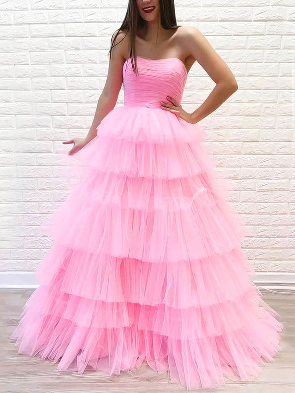 Princess Floor-length Tulle Tiered Prom Dress for Ball Gown