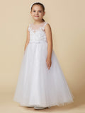 Princess Flower Girl Dresses Ankle Length Lace Tulle Boat Neck First Communion Dresses-27dress