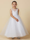 Princess Flower Girl Dresses Ankle Length Lace Tulle Boat Neck First Communion Dresses-27dress