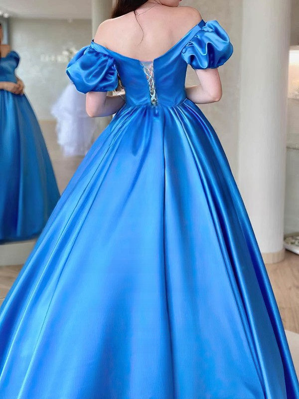 Princess Off-the-shoulder Satin Prom Dress with Sweep Train