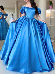 Princess Off-the-shoulder Satin Prom Dress with Sweep Train