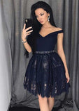 Princess Off-the-Shoulder Sleeveless Lace Homecoming Dress with Beading - 27Dress