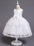 Princess Satin Tulle Sleeveless Jewel Neck Wedding First Communion Birthday Flower Girl Dresses-27dress