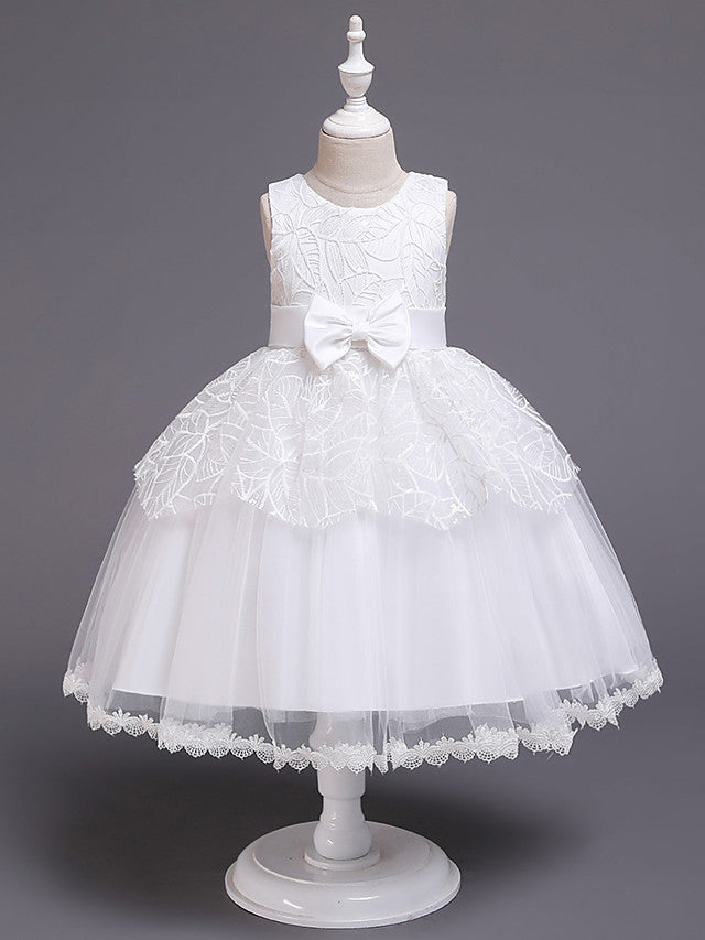 Princess Satin Tulle Sleeveless Jewel Neck Wedding First Communion Birthday Flower Girl Dresses-27dress