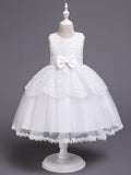 Princess Satin Tulle Sleeveless Jewel Neck Wedding First Communion Birthday Flower Girl Dresses-27dress