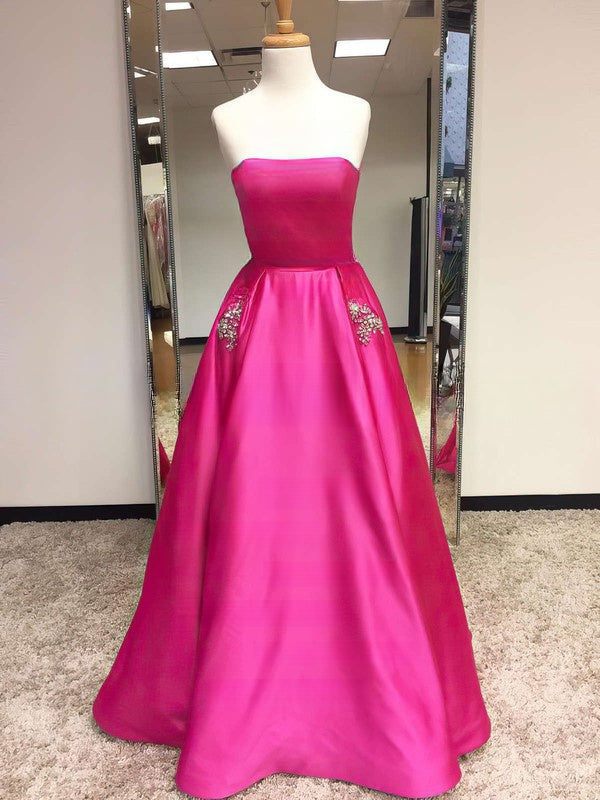 Princess Strapless Satin Floor-length Prom Dress with Beading