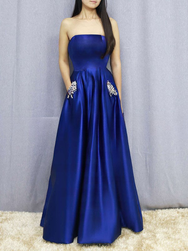 Princess Strapless Satin Floor-length Prom Dress with Beading