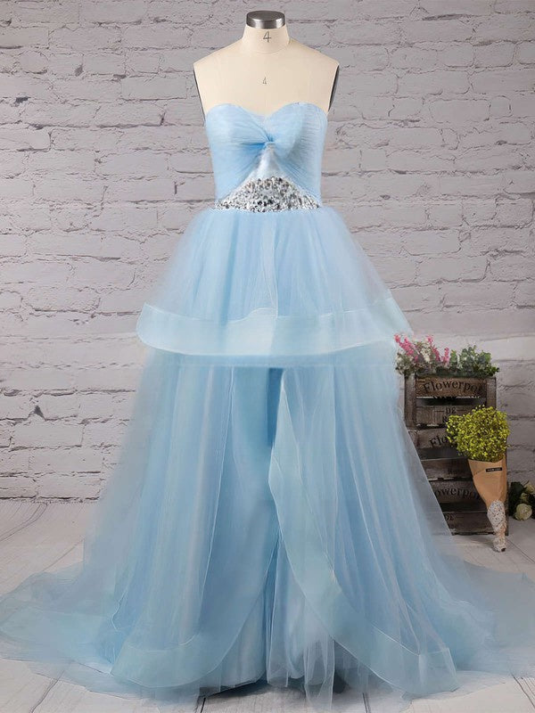 Princess Sweetheart Tulle Court Train Beading Prom Dresses