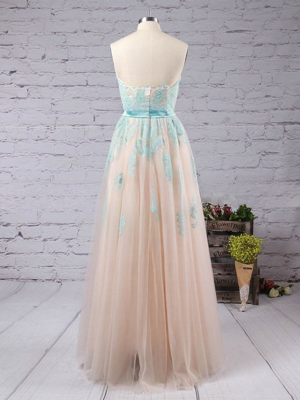 Princess Sweetheart Tulle Floor-length Beading Prom Dresses