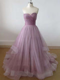 Princess Sweetheart Tulle Sweep Train Ruffles Prom Dresses