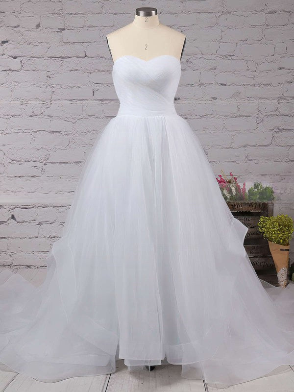 Princess Sweetheart Tulle Sweep Train Ruffles Prom Dresses