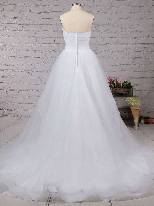 Princess Sweetheart Tulle Sweep Train Ruffles Prom Dresses