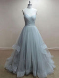 Princess Sweetheart Tulle Sweep Train Ruffles Prom Dresses