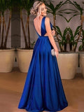 Princess V-neck Satin Floor-length Prom Dresses