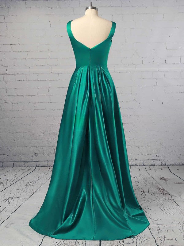 Princess V-neck Satin Prom Dresses with Sashes / Ribbons and Sweep Train