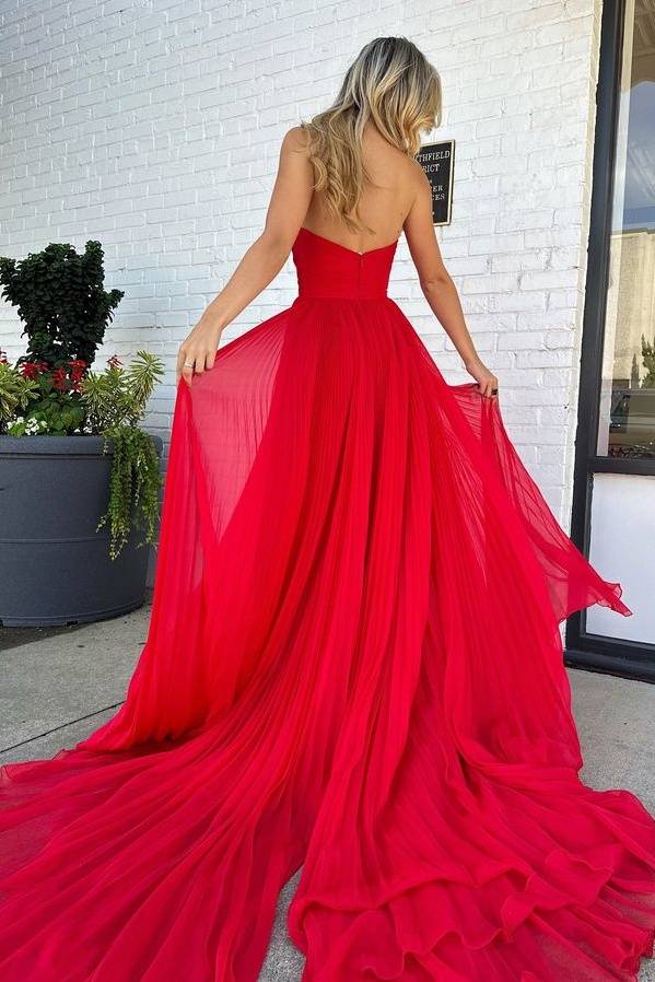 Red Strapless Keyhole Long Prom Dress with Slit