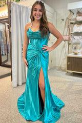 Red Strapless Ruched Mermaid Long Formal Dress with Slit