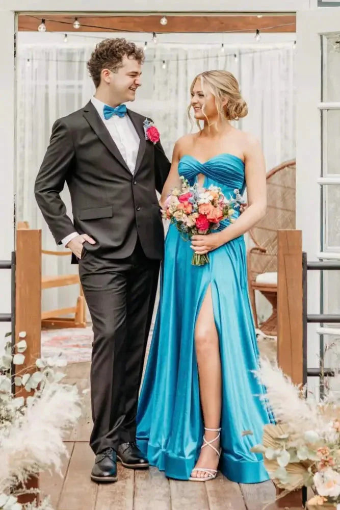 Royal Blue Strapless Keyhole A-Line Prom Dress with Slit