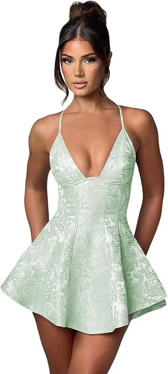 Short A-line Halter Satin Ruffle Jacquard Backless Homecoming Dress