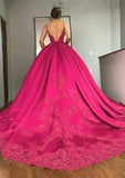 Satin Ball Gown With Sweetheart Neckline Lace Beading and Chapel Train for Prom-27dress