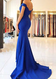 Satin Court Train Trumpet/Mermaid Sleeveless Off-The-Shoulder Zipper Prom Dress With Pleated-27dress