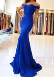 Satin Court Train Trumpet/Mermaid Sleeveless Off-The-Shoulder Zipper Prom Dress With Pleated-27dress