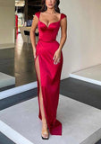 Satin Evening Dress with Split - Sheath/Column Sweetheart Sleeveless Long/Floor-Length-27dress