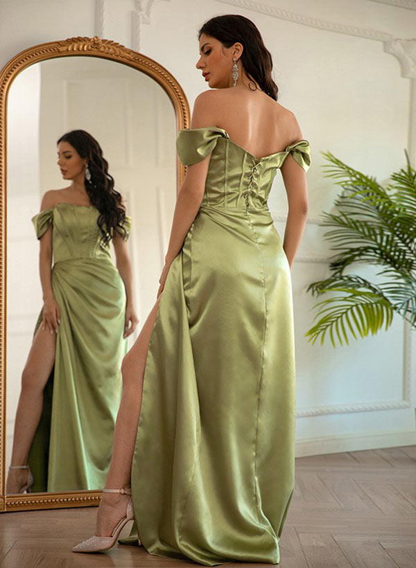 Satin Off-the-Shoulder Prom Dress with Split Front and Floor-Length Sheath/Column Silhouette-27dress