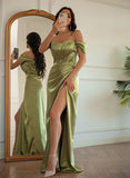 Satin Off-the-Shoulder Prom Dress with Split Front and Floor-Length Sheath/Column Silhouette-27dress