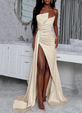 Satin Prom Dress with Sheath/Column Sweep Train and Split Front-27dress