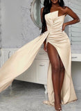 Satin Prom Dress with Sheath/Column Sweep Train and Split Front-27dress