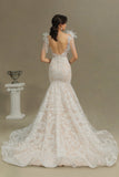 Scoop Lace Mermaid Wedding Dress With Feather-27dress