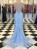 Scoop Neck Lace Tulle Appliques Trumpet/Mermaid Sweep Train Prom Dress