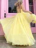 Scoop Neck Satin Organza Flower Prom Dresses - Ball Gown/Princess Floor-length