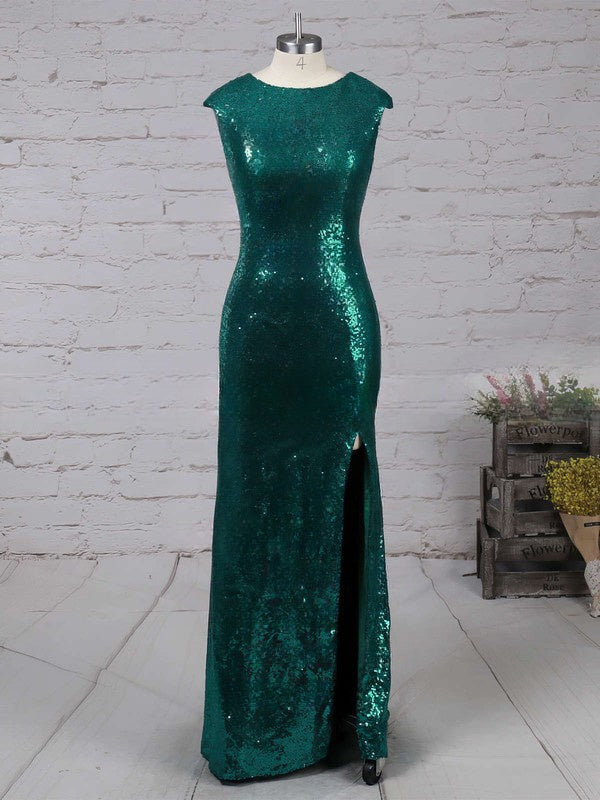 Sequined Floor-length Split Front Prom Dress with Sheath/Column Scoop Neck