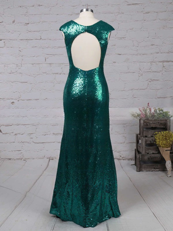 Sequined Floor-length Split Front Prom Dress with Sheath/Column Scoop Neck