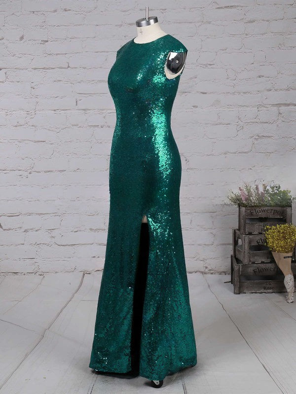 Sequined Floor-length Split Front Prom Dress with Sheath/Column Scoop Neck