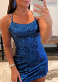 Sequined Homecoming Dress - Sheath/Column Scoop Neck Sleeveless Short/Mini - 27Dress