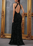 Sequined Prom Dress with Split Front - Sheath/Column Halter-27dress